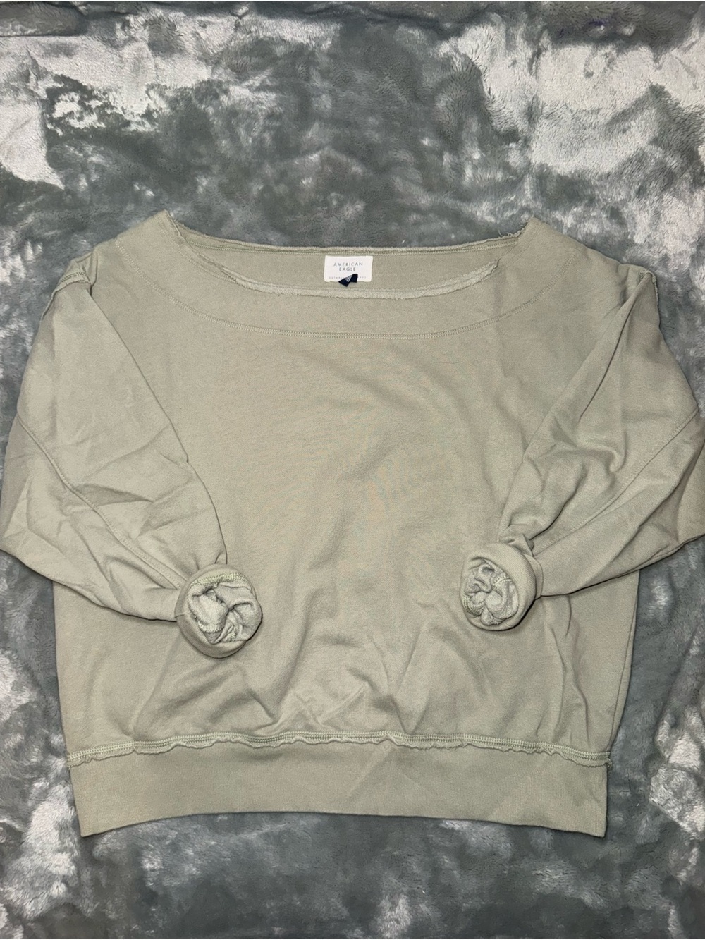 American Eagle Outfitters Sage Green Off-the-Shoulder Sweatshirt